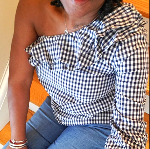 J. Crew Tops - JCrew one sleeve Gingham Top Size 10